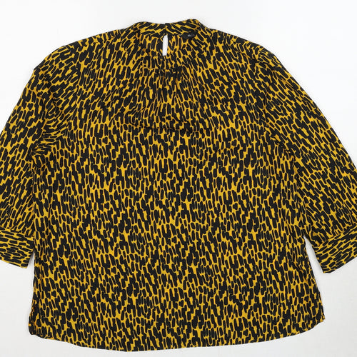 M&Co Womens Yellow Geometric Polyester Basic Blouse Size 12 Mock Neck