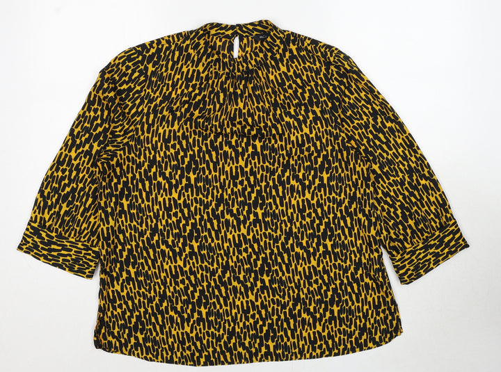 M&Co Womens Yellow Geometric Polyester Basic Blouse Size 12 Mock Neck