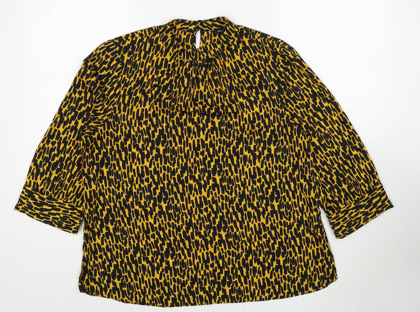M&Co Womens Yellow Geometric Polyester Basic Blouse Size 12 Mock Neck