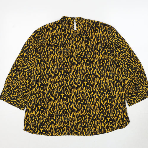M&Co Womens Yellow Geometric Polyester Basic Blouse Size 12 Mock Neck
