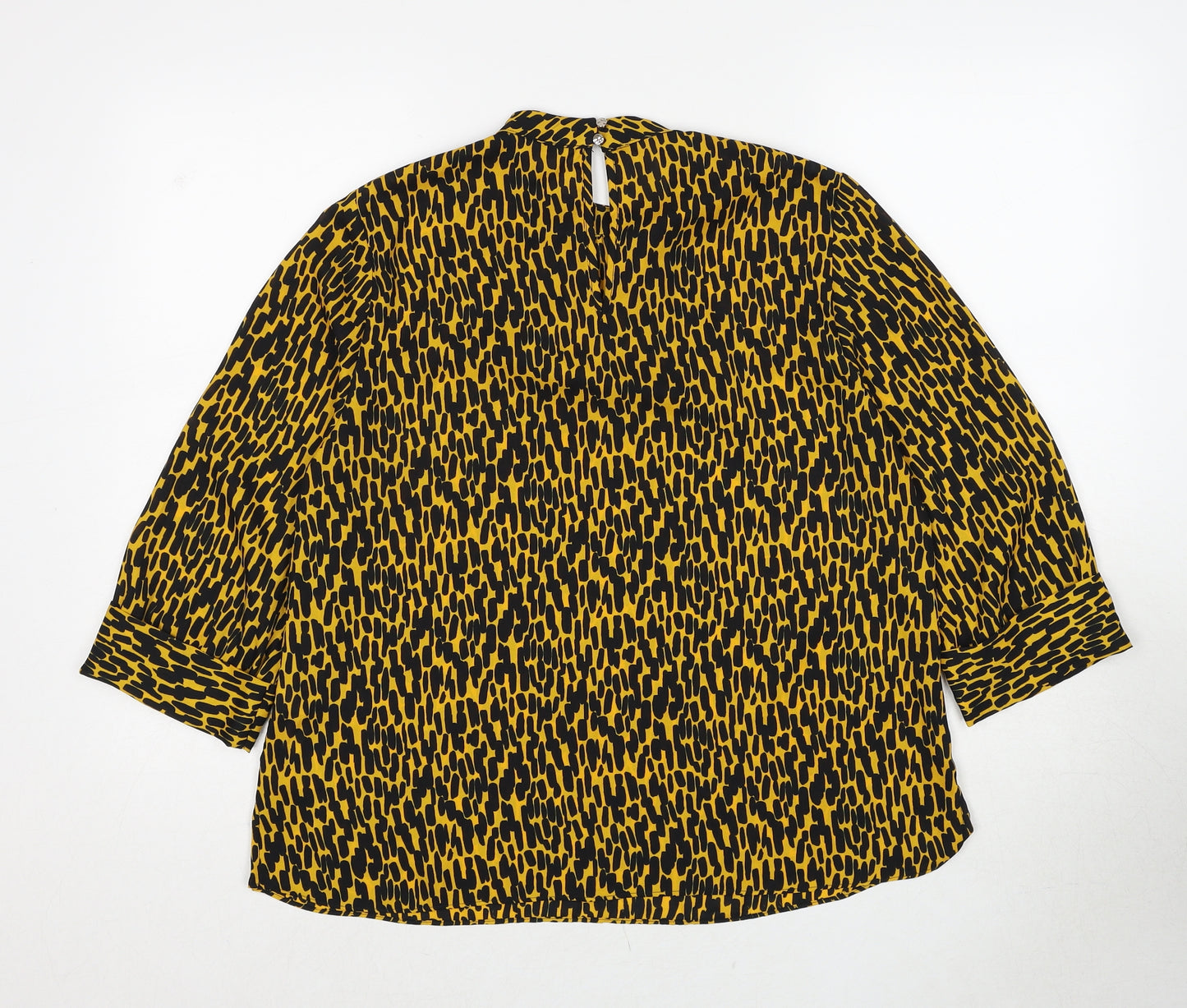 M&Co Womens Yellow Geometric Polyester Basic Blouse Size 12 Mock Neck