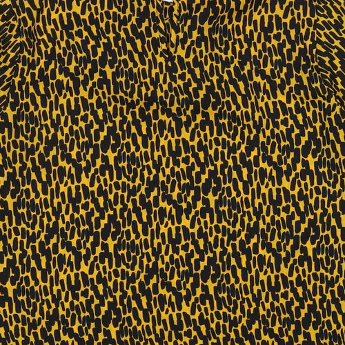 M&Co Womens Yellow Geometric Polyester Basic Blouse Size 12 Mock Neck