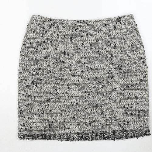 L.F.Coll Womens Grey Geometric Wool A-Line Skirt Size 14 Zip