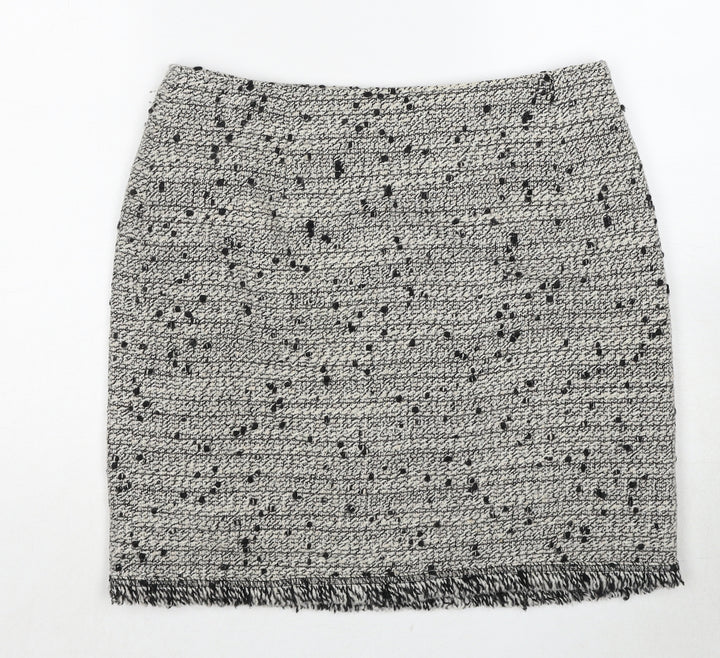 L.F.Coll Womens Grey Geometric Wool A-Line Skirt Size 14 Zip