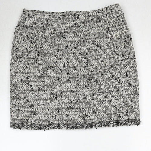 L.F.Coll Womens Grey Geometric Wool A-Line Skirt Size 14 Zip