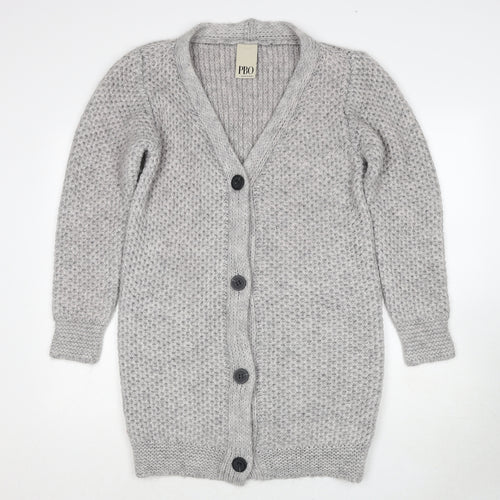 PBO Womens Grey V-Neck Acrylic Cardigan Jumper Size S