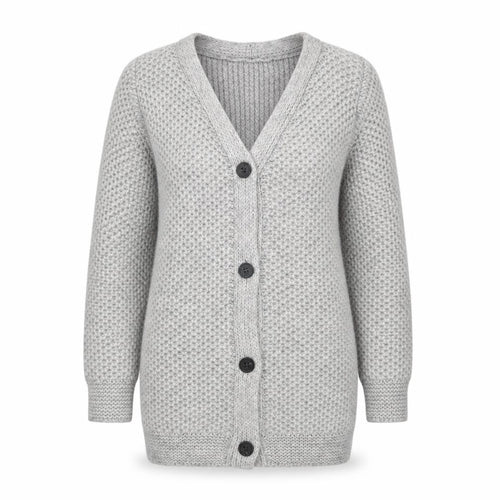 PBO Womens Grey V-Neck Acrylic Cardigan Jumper Size S