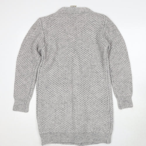 PBO Womens Grey V-Neck Acrylic Cardigan Jumper Size S