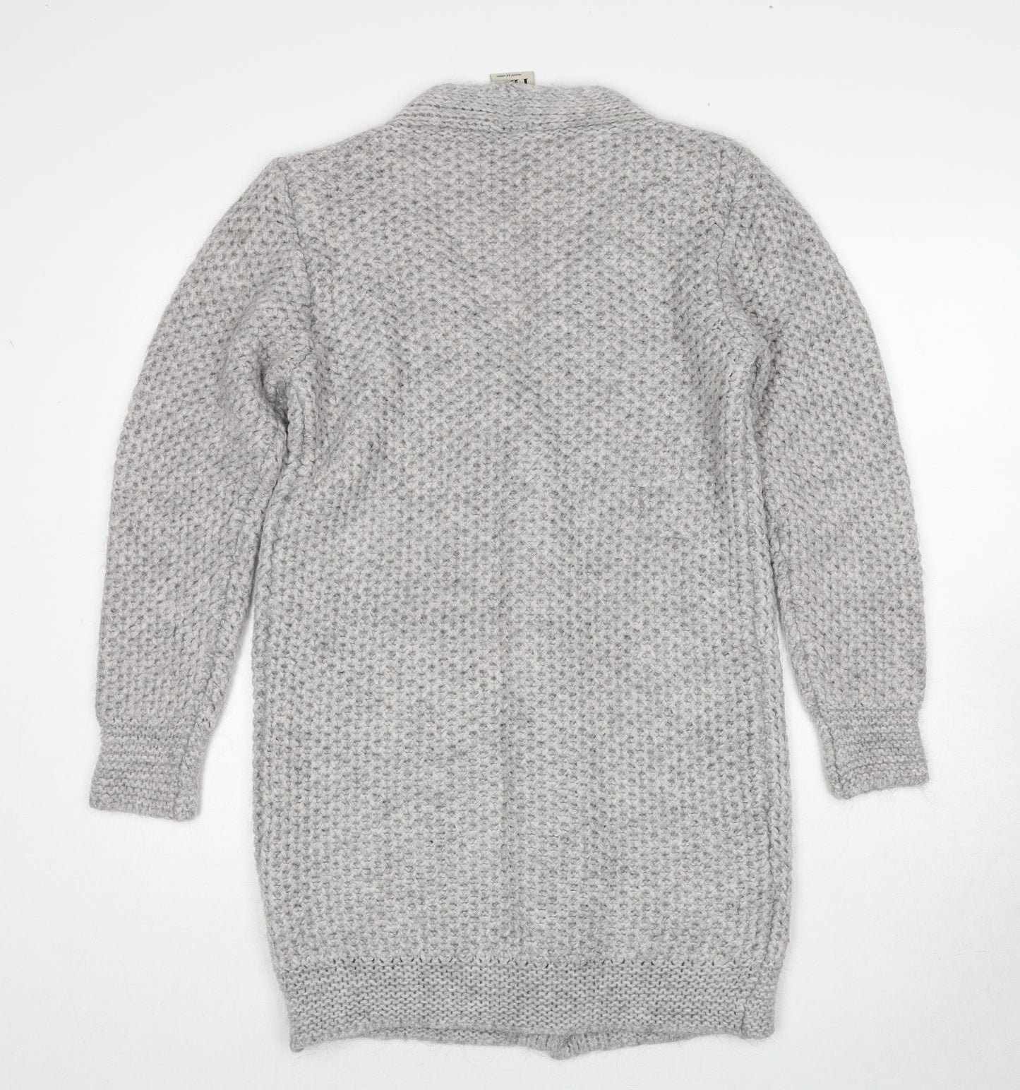 PBO Womens Grey V-Neck Acrylic Cardigan Jumper Size S