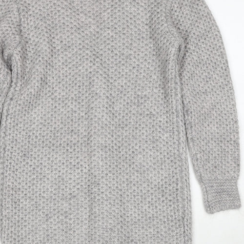 PBO Womens Grey V-Neck Acrylic Cardigan Jumper Size S
