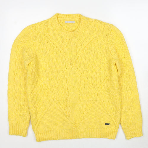 Sseinse Womens Yellow Round Neck Acrylic Pullover Jumper Size L