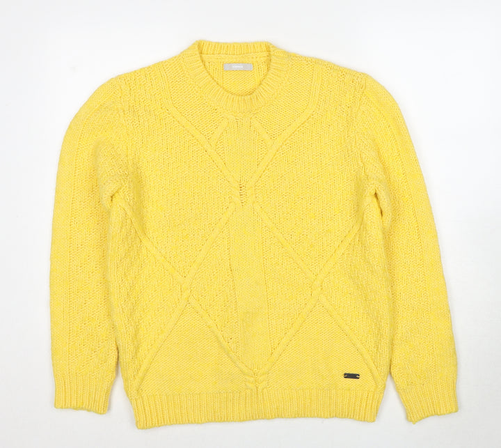 Sseinse Womens Yellow Round Neck Acrylic Pullover Jumper Size L
