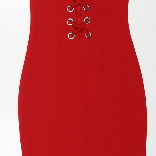 PARISIAN SIGNATURE Womens Red Polyester Bodycon Size 8 Round Neck Pullover