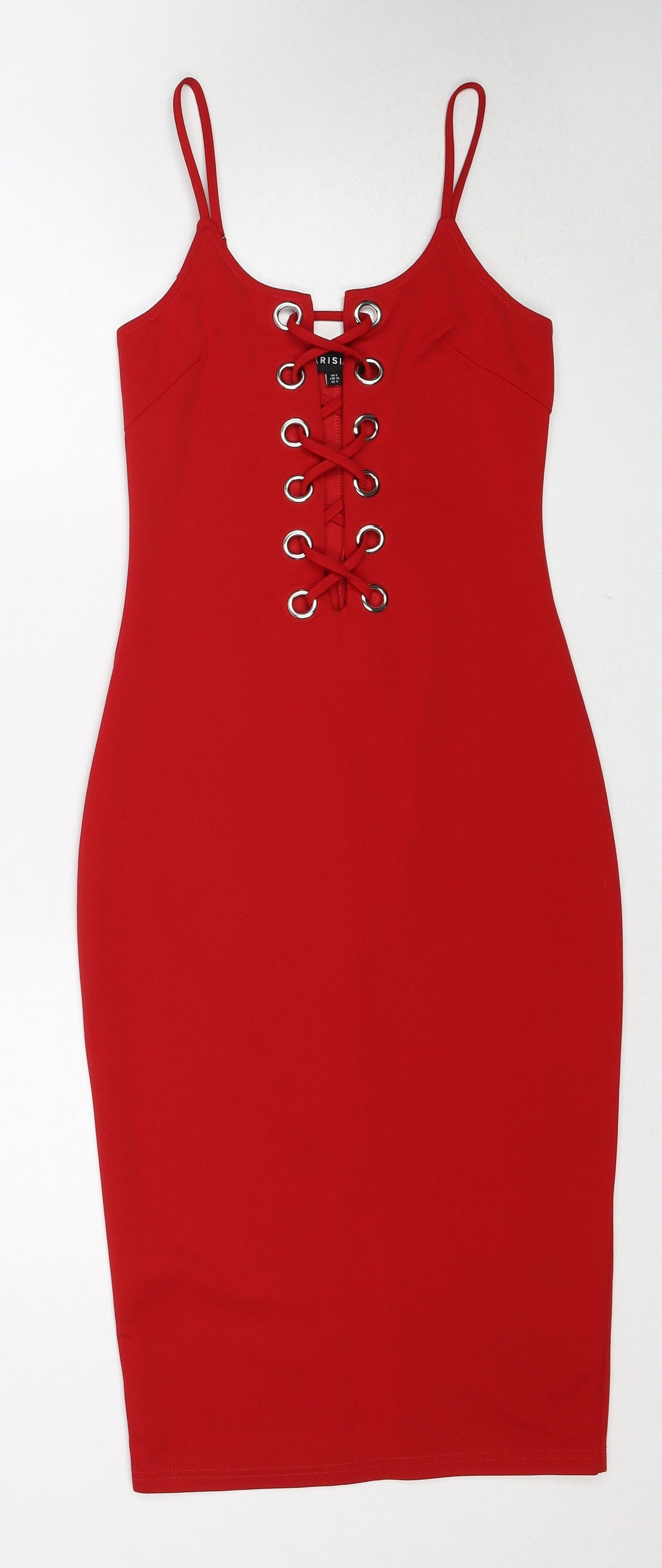 PARISIAN SIGNATURE Womens Red Polyester Bodycon Size 8 Round Neck Pullover