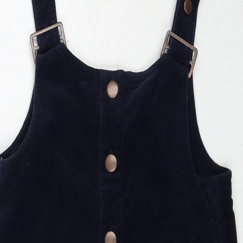 Marks and Spencer Girls Blue Cotton Pinafore/Dungaree Dress Size 8-9 Years Round Neck Buckle