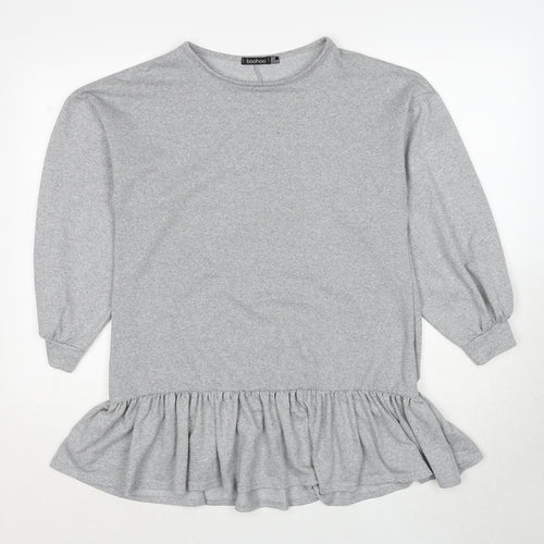 Boohoo Womens Grey Polyester Basic Blouse Size 10 Round Neck