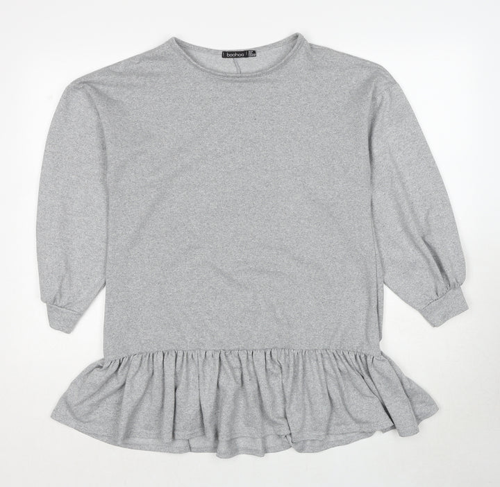 Boohoo Womens Grey Polyester Basic Blouse Size 10 Round Neck