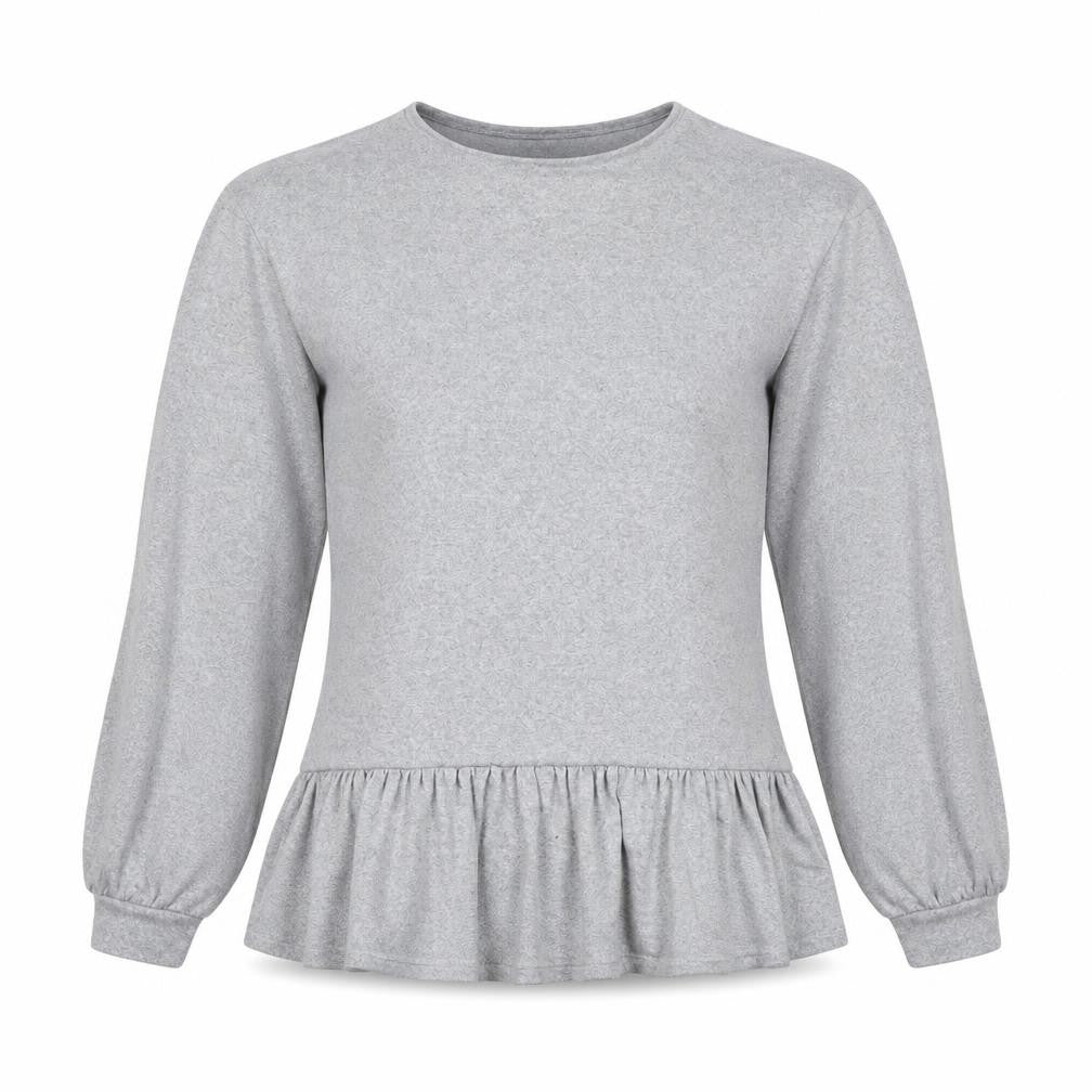 Front view of Boohoo women’s grey polyester basic blouse, size UK 10, round neck