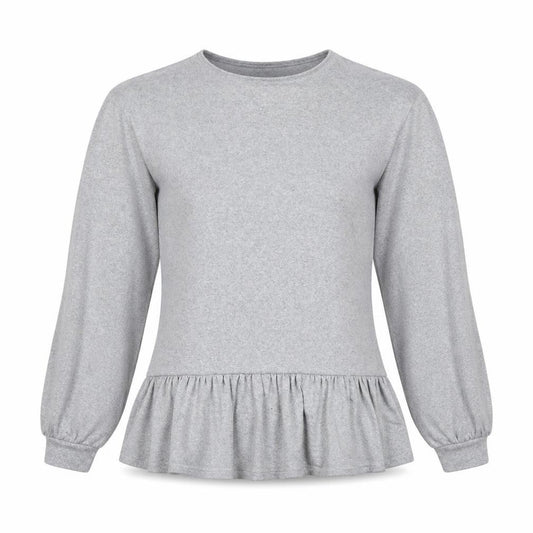 Front view of Boohoo women’s grey polyester basic blouse, size UK 10, round neck