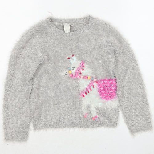 Monsoon Girls Grey Round Neck Nylon Pullover Jumper Size 5-6 Years Pullover - Unicorn