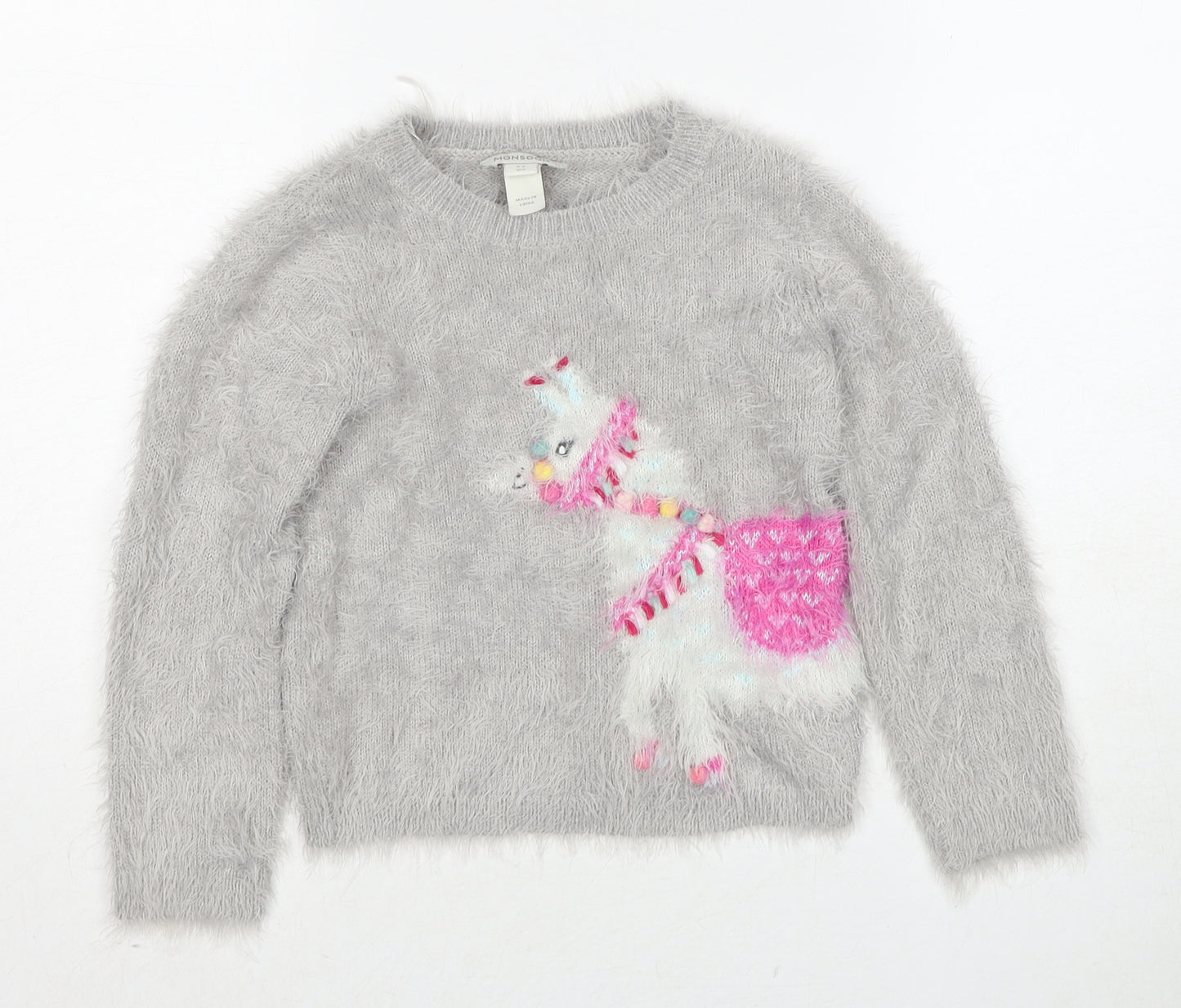 Monsoon Girls Grey Round Neck Nylon Pullover Jumper Size 5-6 Years Pullover - Unicorn