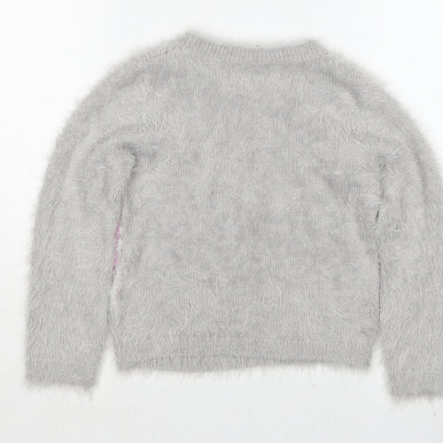 Monsoon Girls Grey Round Neck Nylon Pullover Jumper Size 5-6 Years Pullover - Unicorn