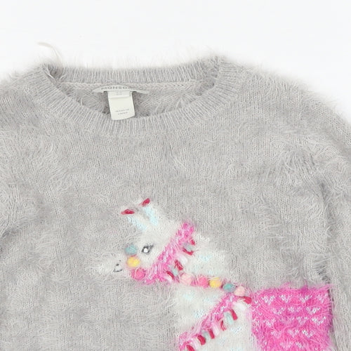 Monsoon Girls Grey Round Neck Nylon Pullover Jumper Size 5-6 Years Pullover - Unicorn