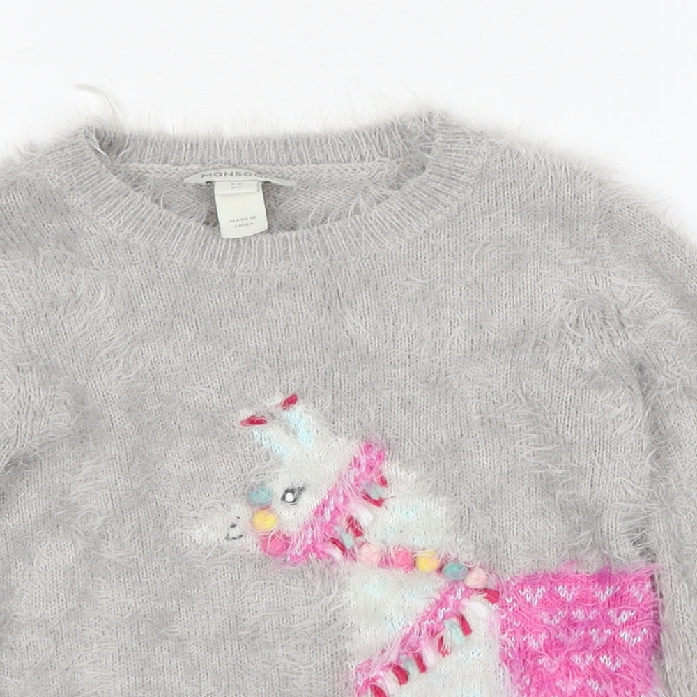 Monsoon Girls Grey Round Neck Nylon Pullover Jumper Size 5-6 Years Pullover - Unicorn