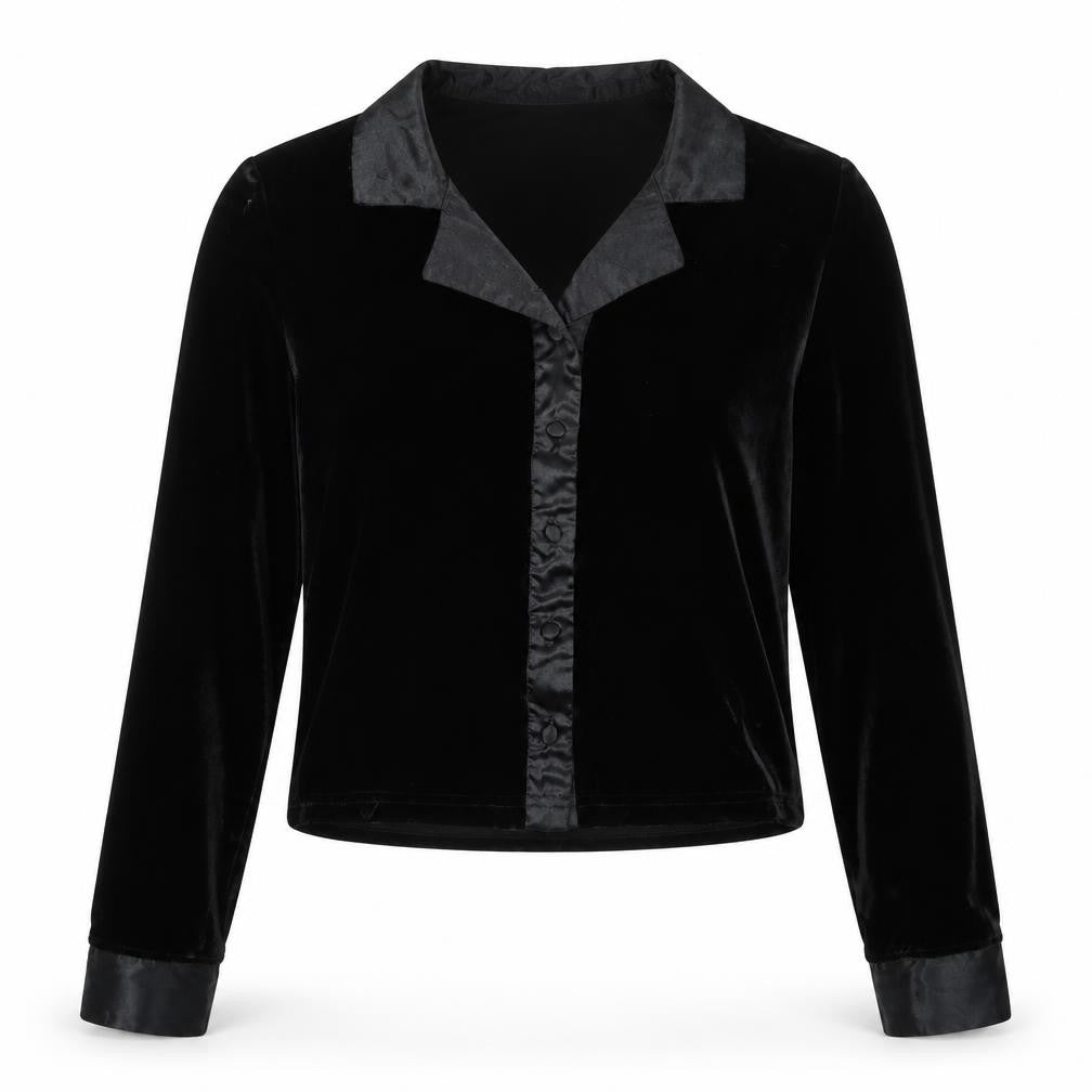 Front view of Carreau Sport women’s black polyester basic button-up, size M, collared