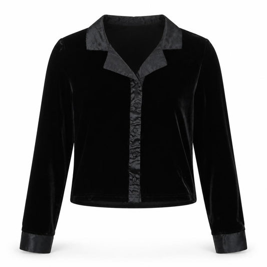 Front view of Carreau Sport women’s black polyester basic button-up, size M, collared