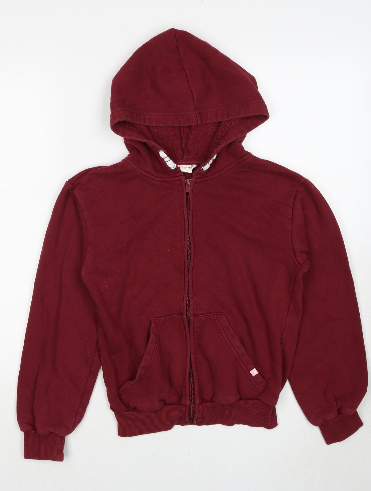 H&M Girls Red Cotton Full Zip Hoodie Size 10-11 Years Zip - Age 10-12 Years