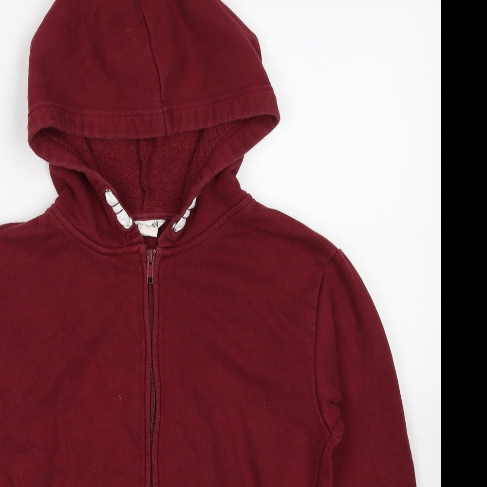 H&M Girls Red Cotton Full Zip Hoodie Size 10-11 Years Zip - Age 10-12 Years