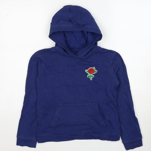 John Lewis Boys Blue Cotton Pullover Hoodie Size 11 Years Pullover - Rose Print
