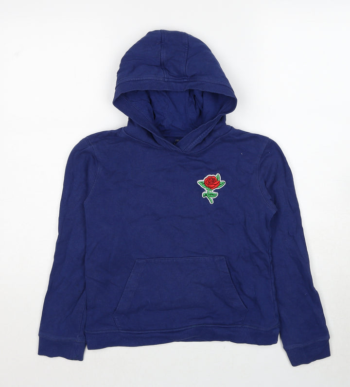 John Lewis Boys Blue Cotton Pullover Hoodie Size 11 Years Pullover - Rose Print