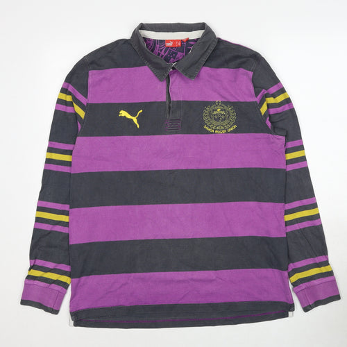 PUMA Mens Purple Striped Cotton Pullover Sweatshirt Size M