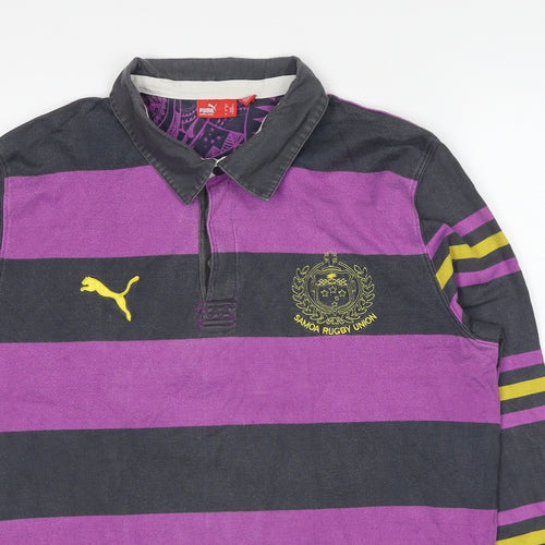 PUMA Mens Purple Striped Cotton Pullover Sweatshirt Size M
