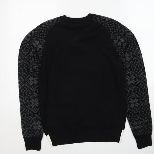 NEXT Mens Black Crew Neck Geometric Acrylic Pullover Jumper Size XS Long Sleeve - Polar Bear