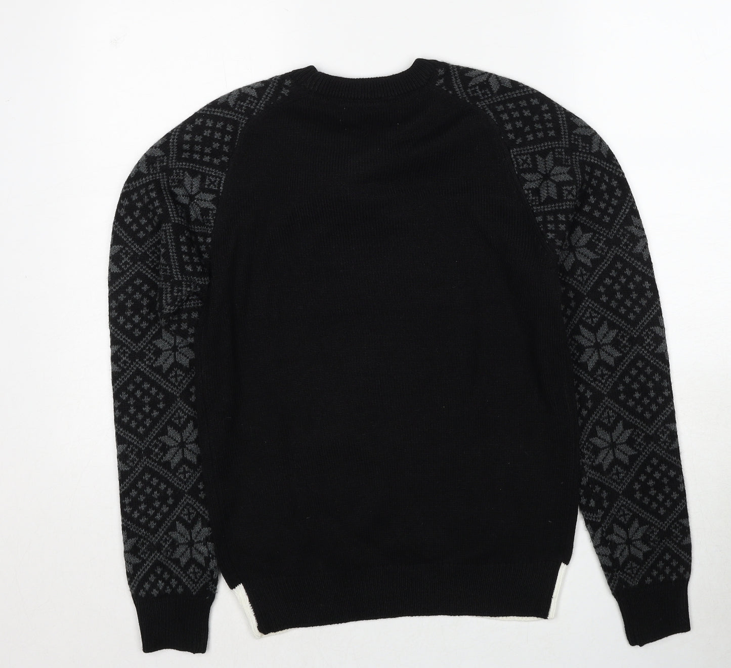 NEXT Mens Black Crew Neck Geometric Acrylic Pullover Jumper Size XS Long Sleeve - Polar Bear