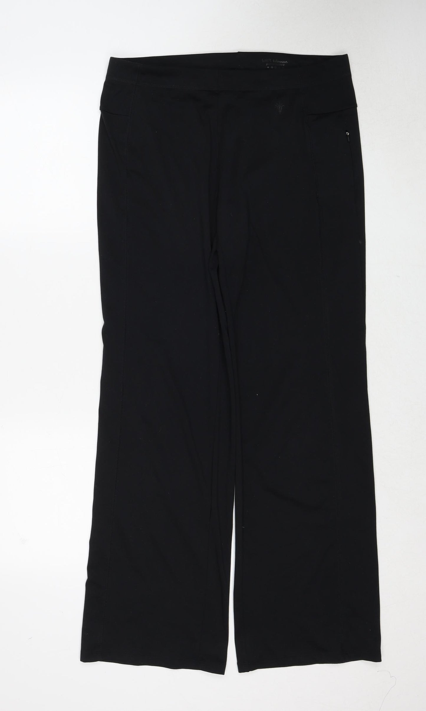 Marks and Spencer Womens Black Polyester Trousers Size 14 Regular