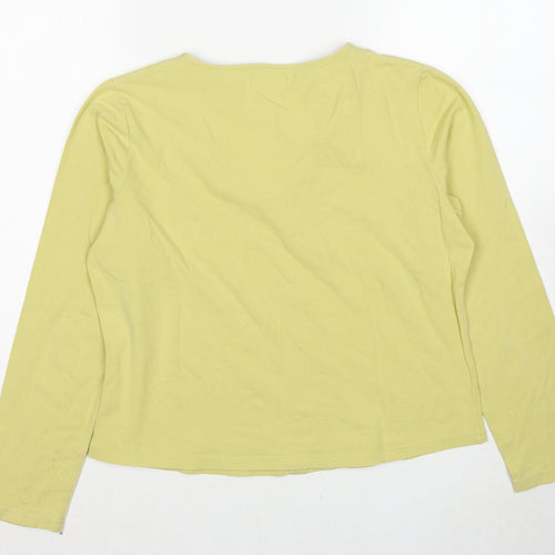 Offshoot Womens Yellow Cotton Basic T-Shirt Size L V-Neck