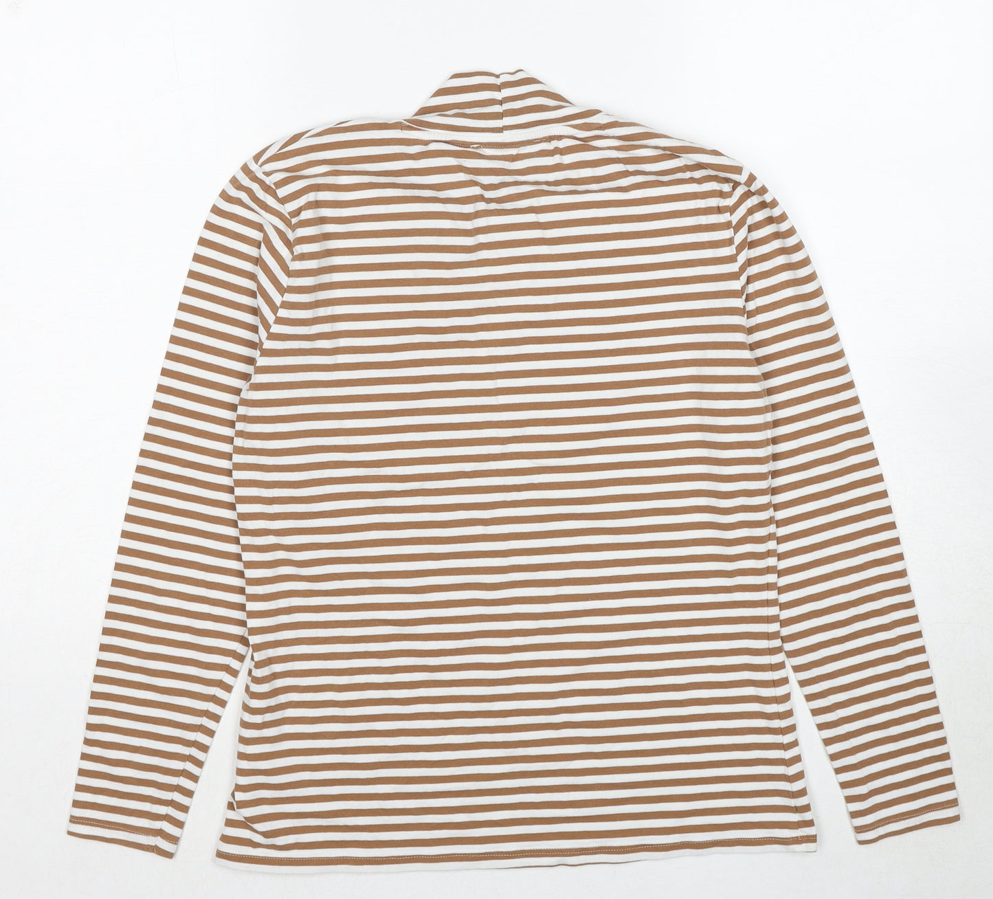 Marks and Spencer Womens Brown Striped Cotton Basic T-Shirt Size 14 High Neck