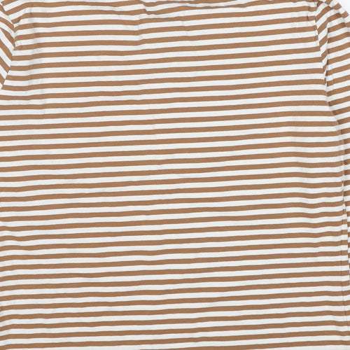 Marks and Spencer Womens Brown Striped Cotton Basic T-Shirt Size 14 High Neck
