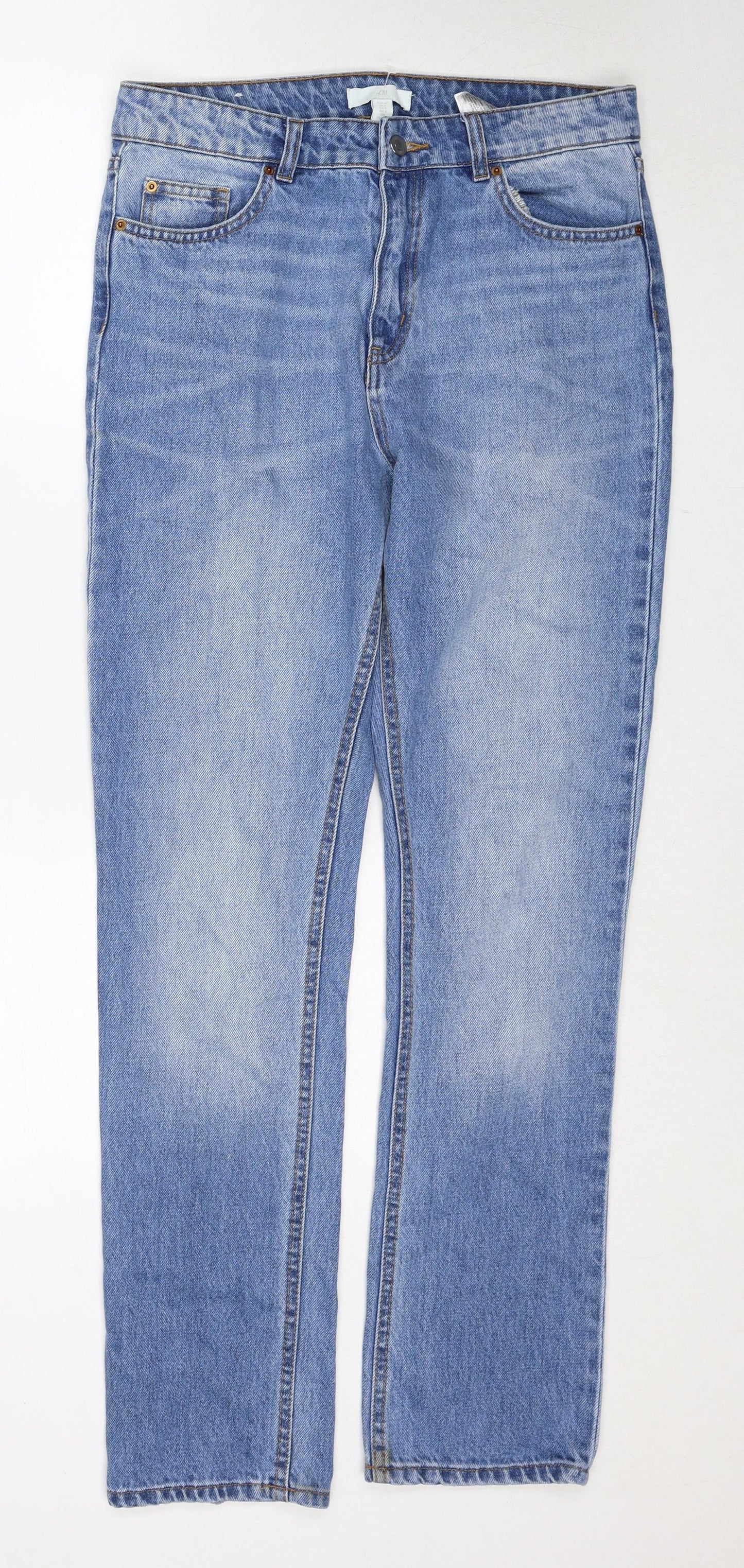 H&M Womens Blue Cotton Straight Jeans Size 12 Regular Button