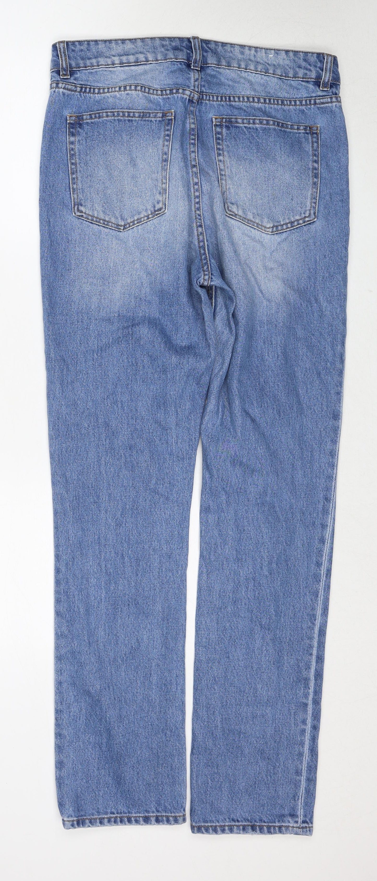 H&M Womens Blue Cotton Straight Jeans Size 12 Regular Button