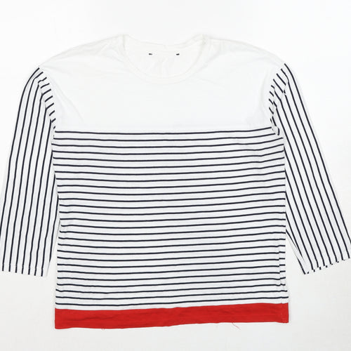 Marks and Spencer Womens White Striped Cotton Basic T-Shirt Size 8 Round Neck