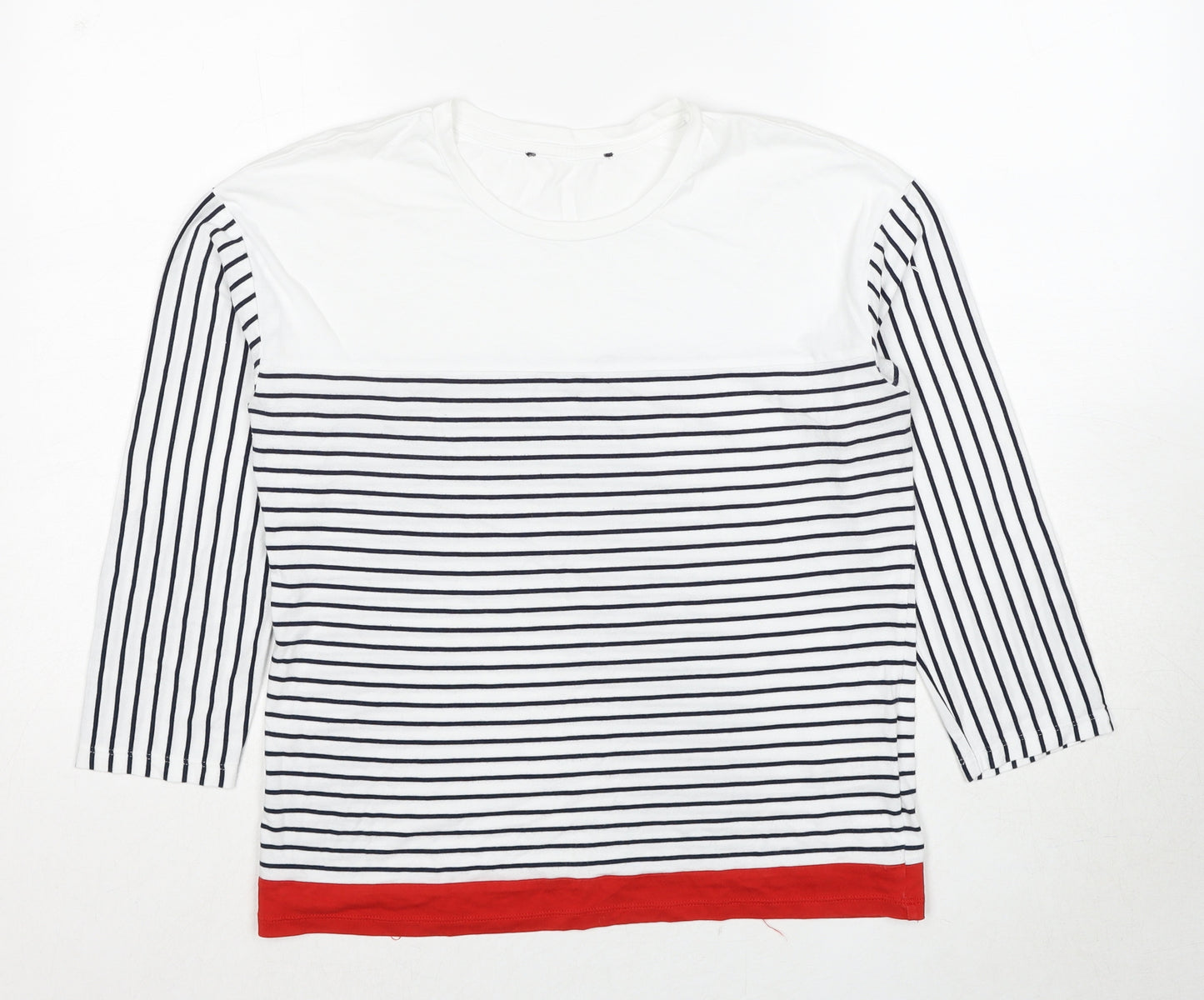 Marks and Spencer Womens White Striped Cotton Basic T-Shirt Size 8 Round Neck