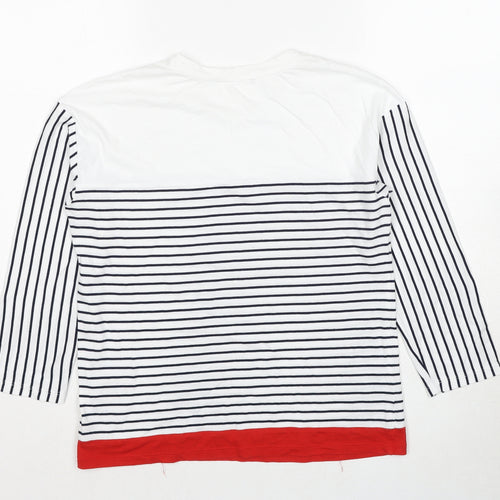 Marks and Spencer Womens White Striped Cotton Basic T-Shirt Size 8 Round Neck