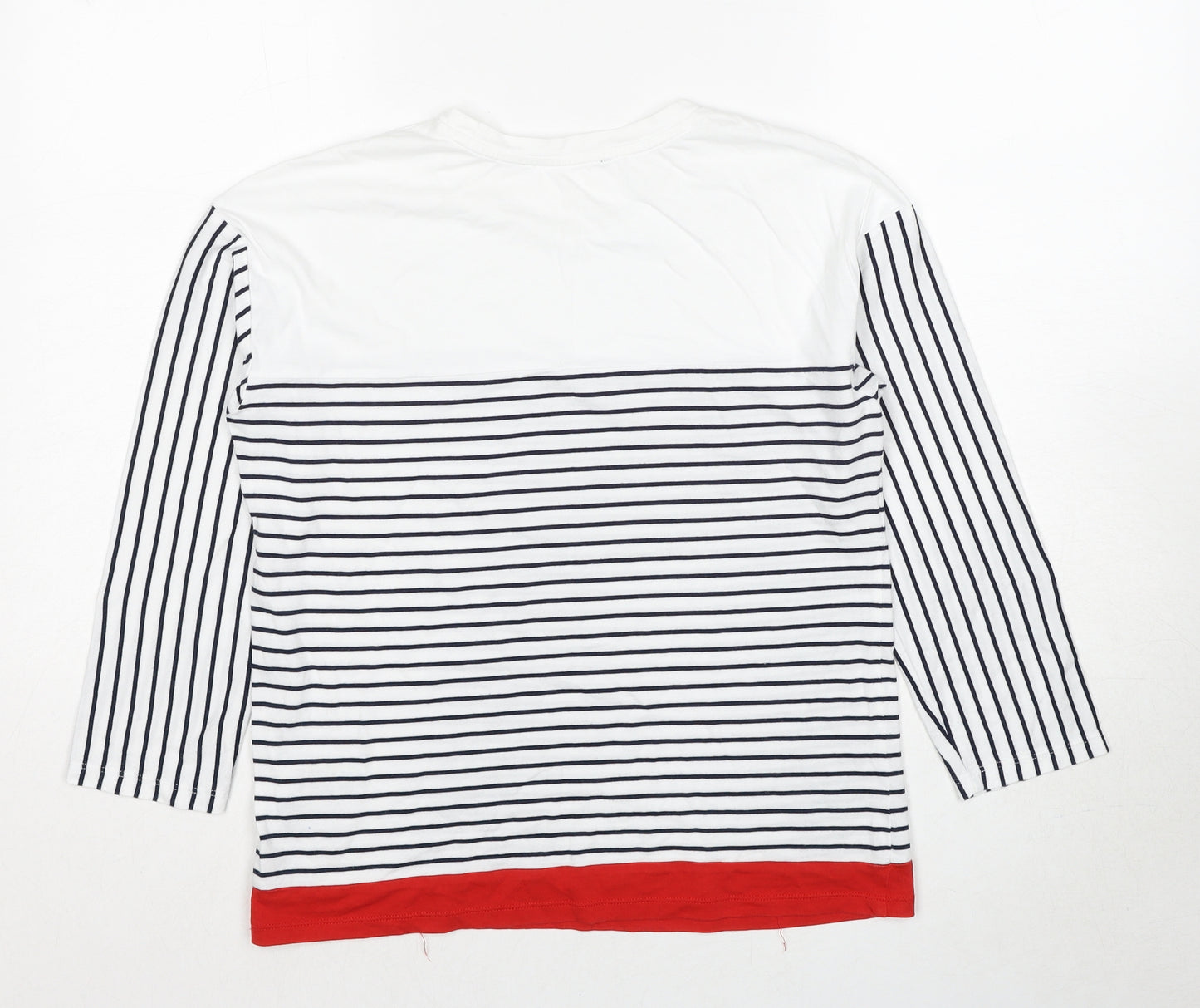 Marks and Spencer Womens White Striped Cotton Basic T-Shirt Size 8 Round Neck