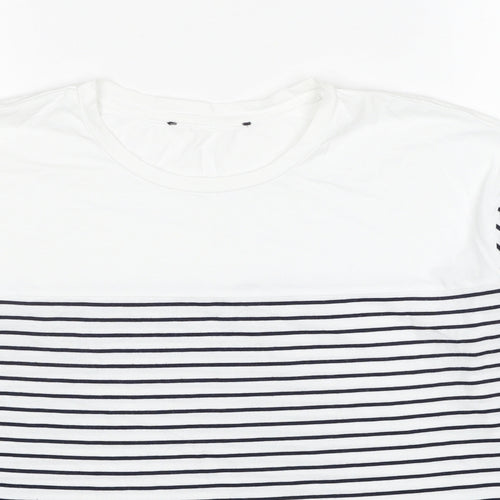 Marks and Spencer Womens White Striped Cotton Basic T-Shirt Size 8 Round Neck