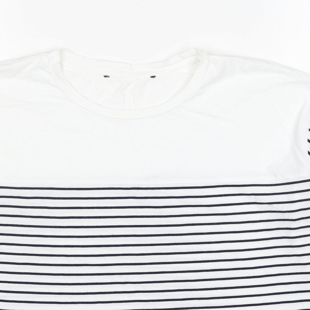 Marks and Spencer Womens White Striped Cotton Basic T-Shirt Size 8 Round Neck